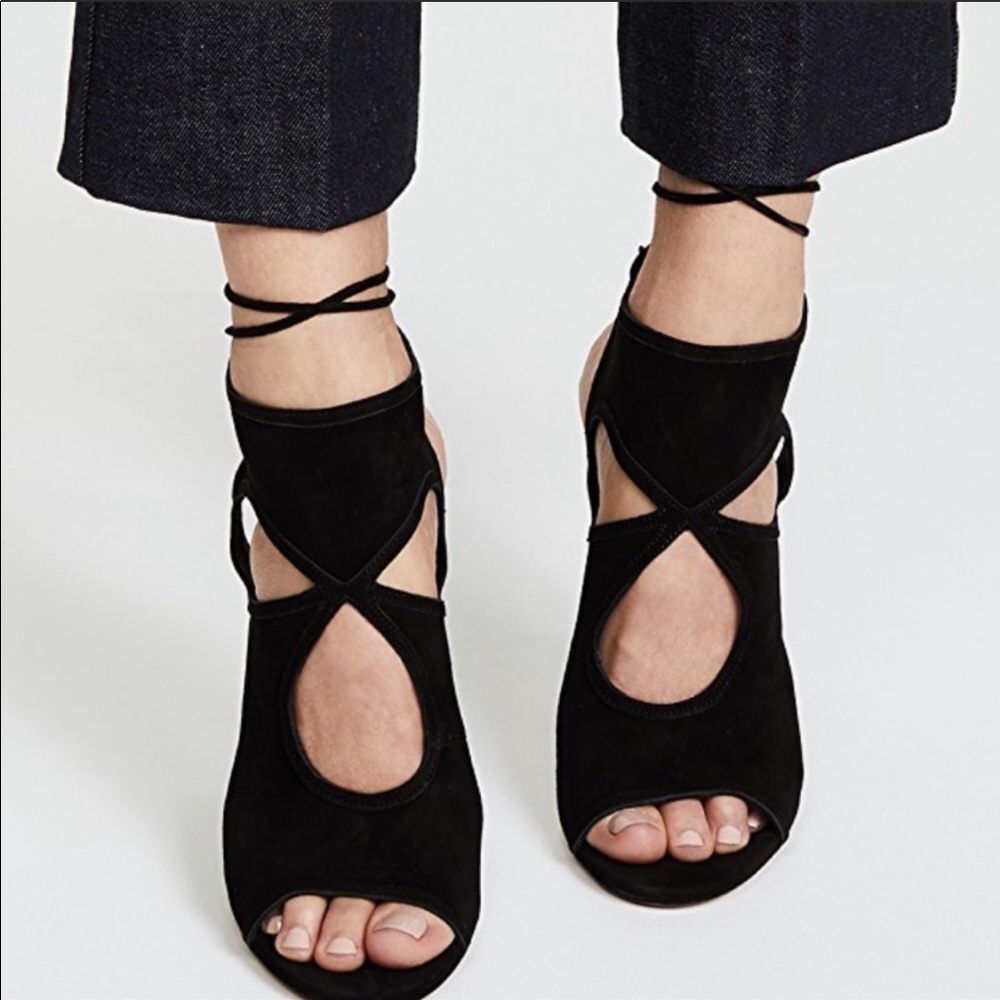 Aquazzura Black Suede Lace-Up Peep-Toe Sandals